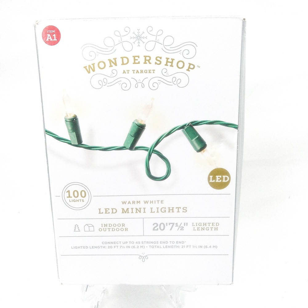 WONDERSHOP LED Smooth Mini String Lights 100ct Warm White Wire Indoor/Outdoor
